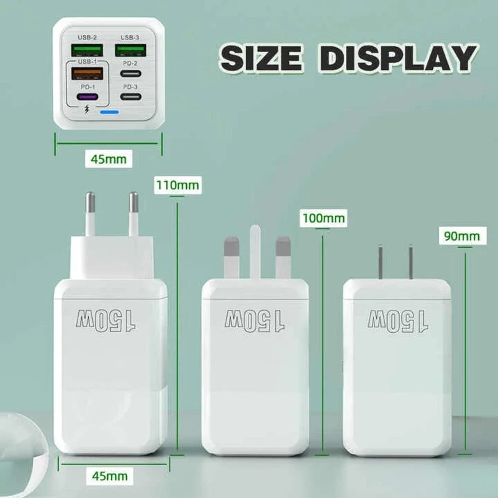 Phone Charger 150W Charging Block 4USB+2PD Fast Charging 5v2.4A